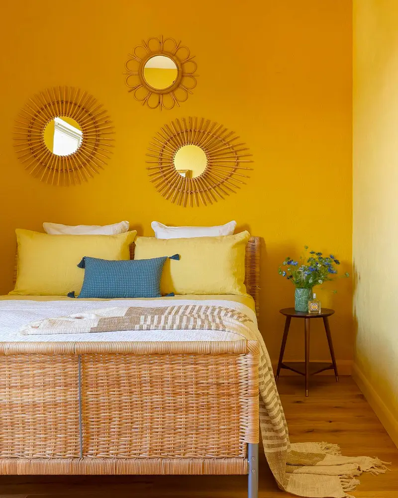 deco chambre jaune rotin