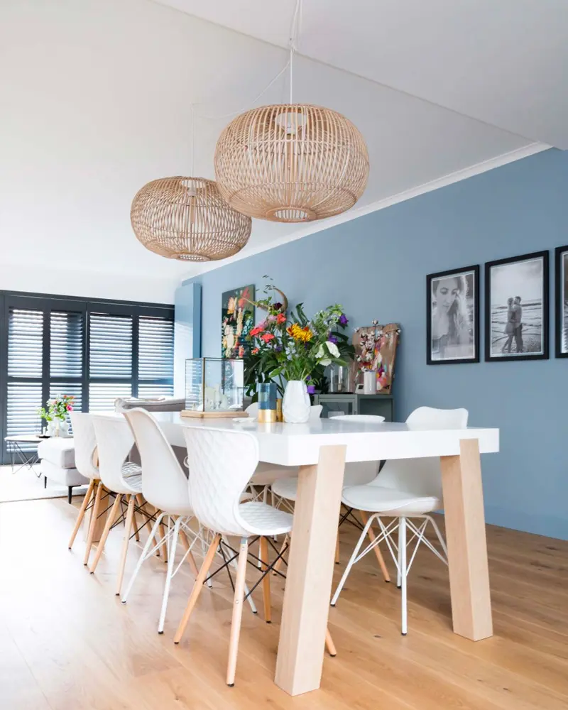 deco salle a manger scandinave bleu blanc