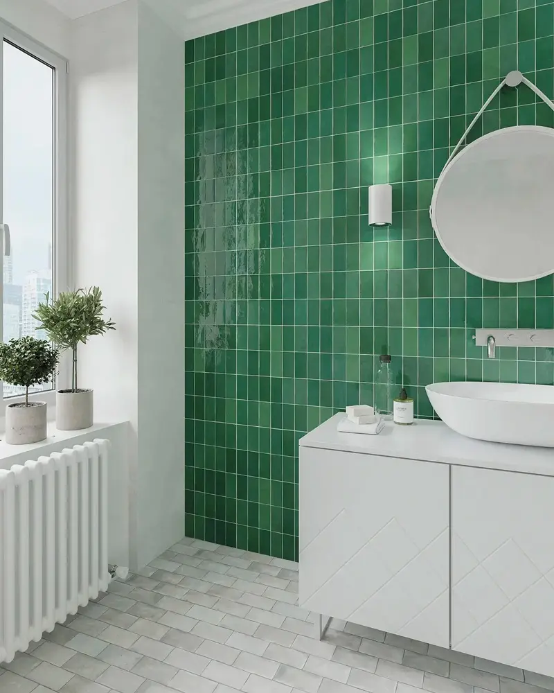 deco salle de bain moderne zellige vert blanc