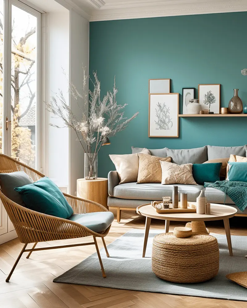 deco salon nature bleu bois