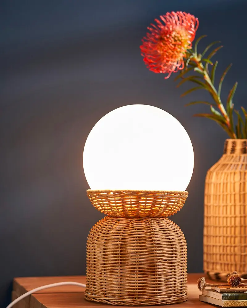 lampe rotin verre