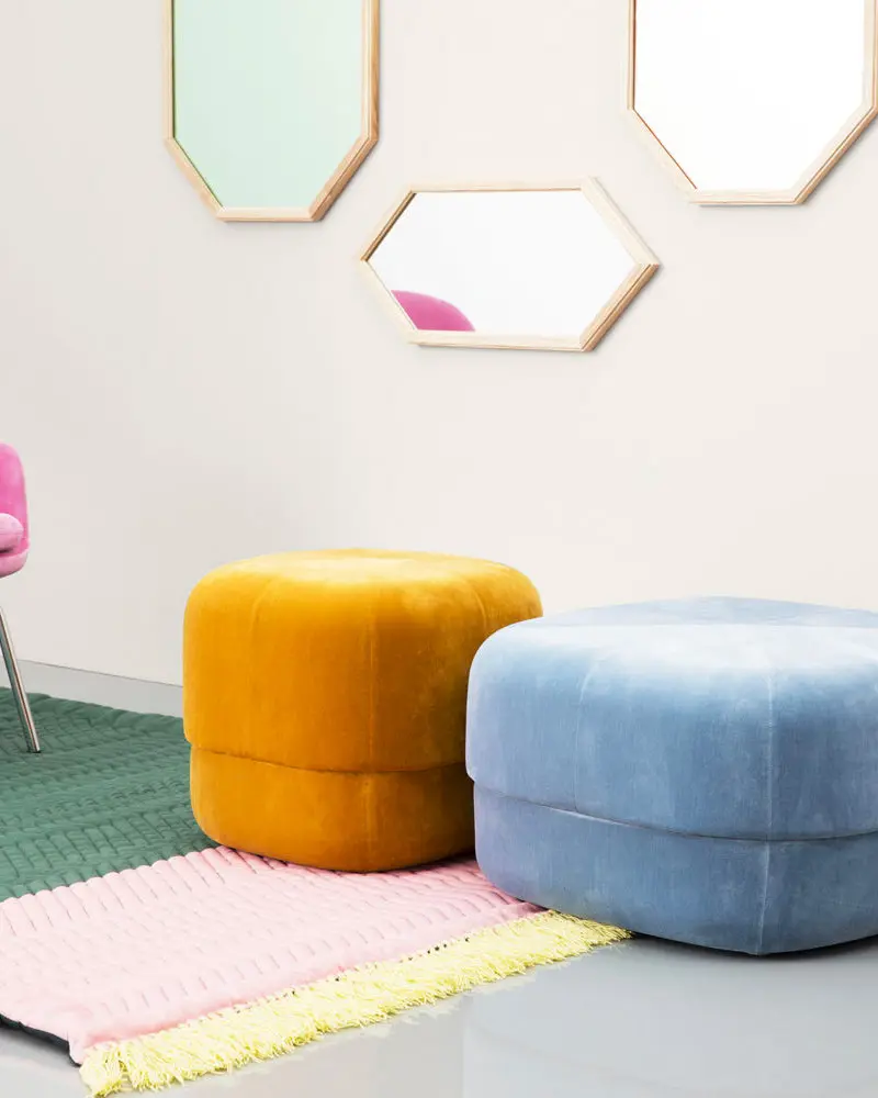 pouf velours jaune moutarde