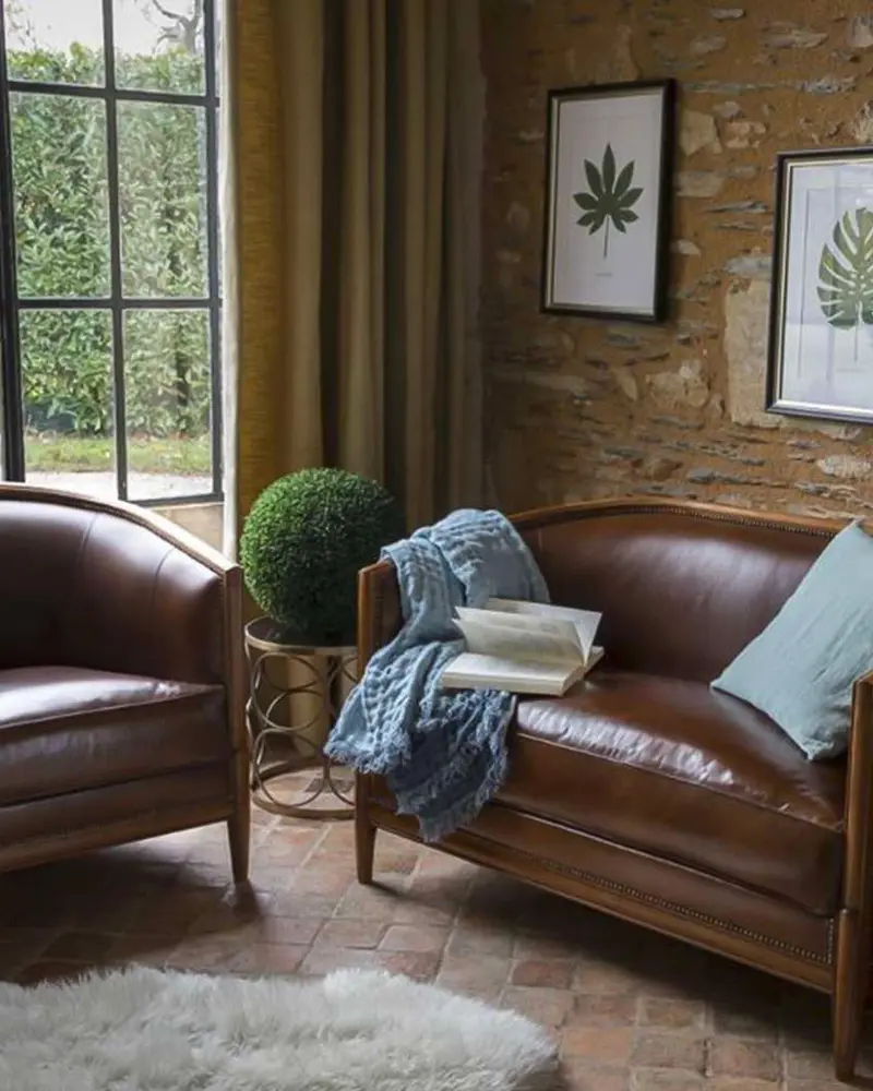 canape vintage cuir deco salon