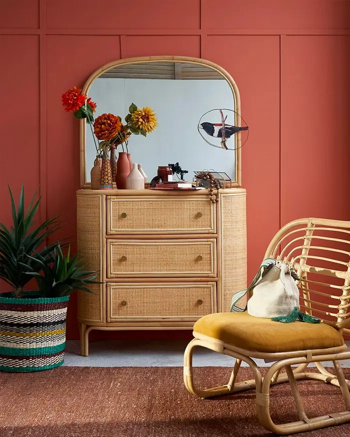 commode miroir rotin