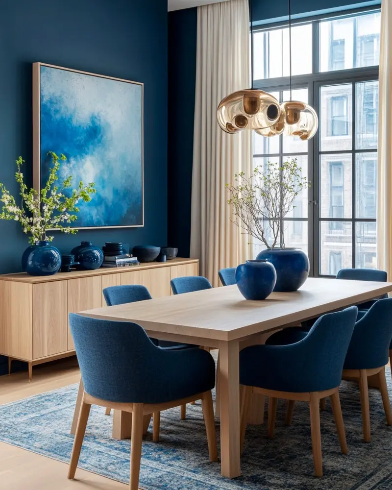 deco salle a manger chic bleu