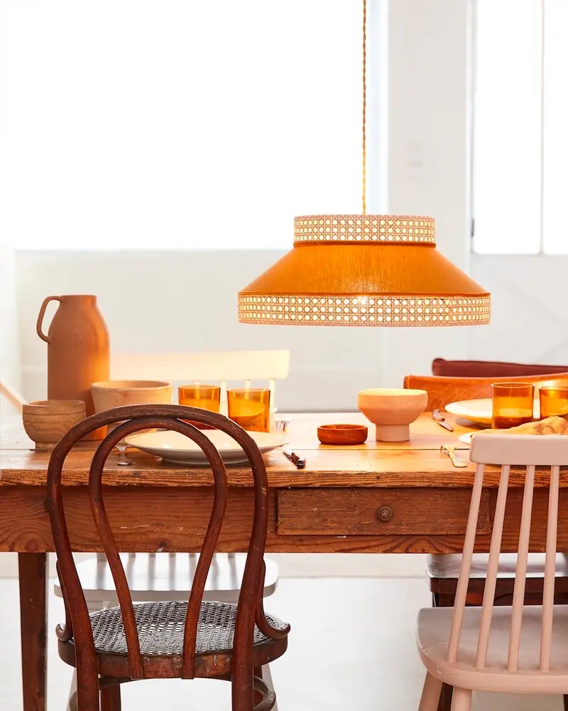 deco salle a manger suspension cannage