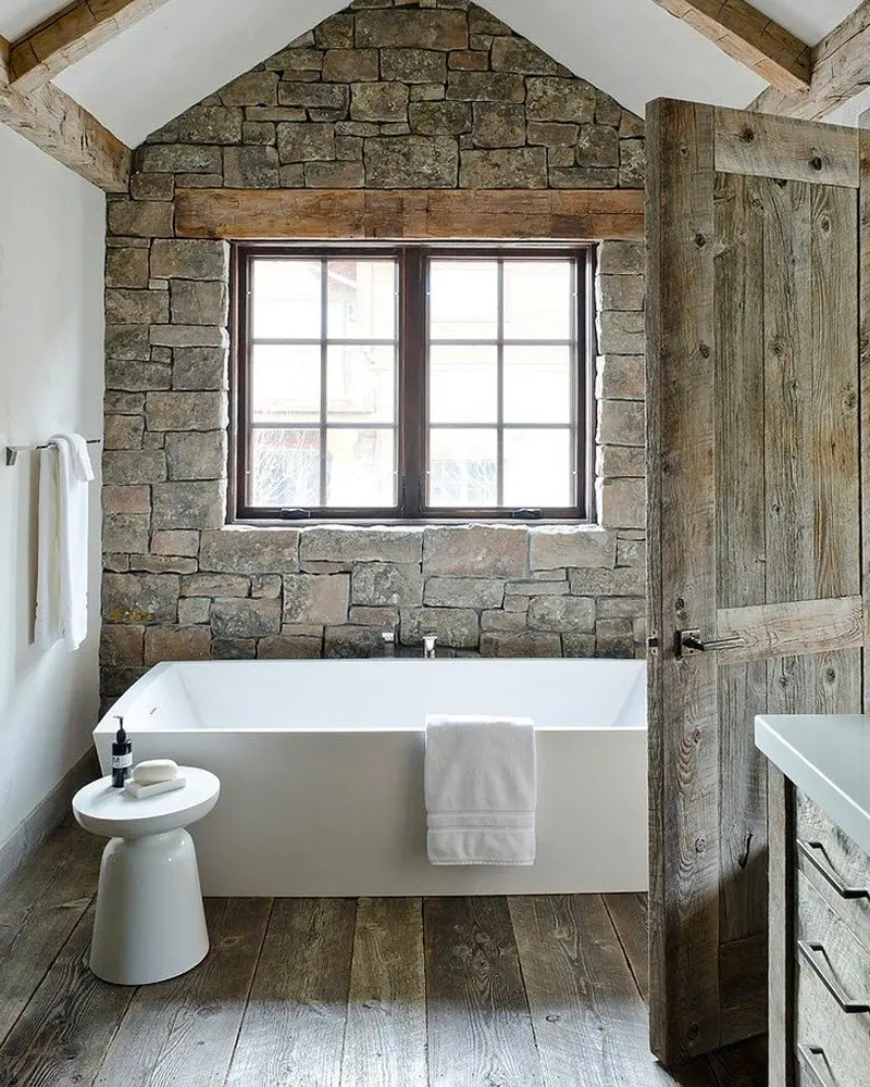 deco salle de bain campagne moderne pierre