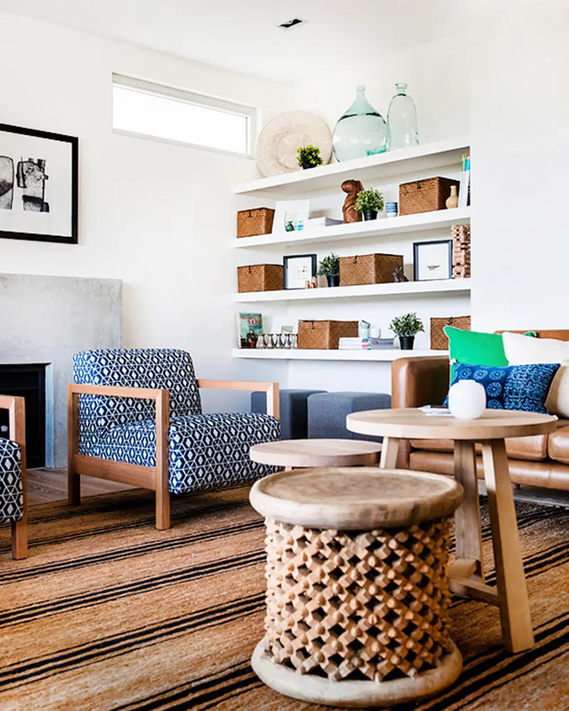deco salon bleu bois