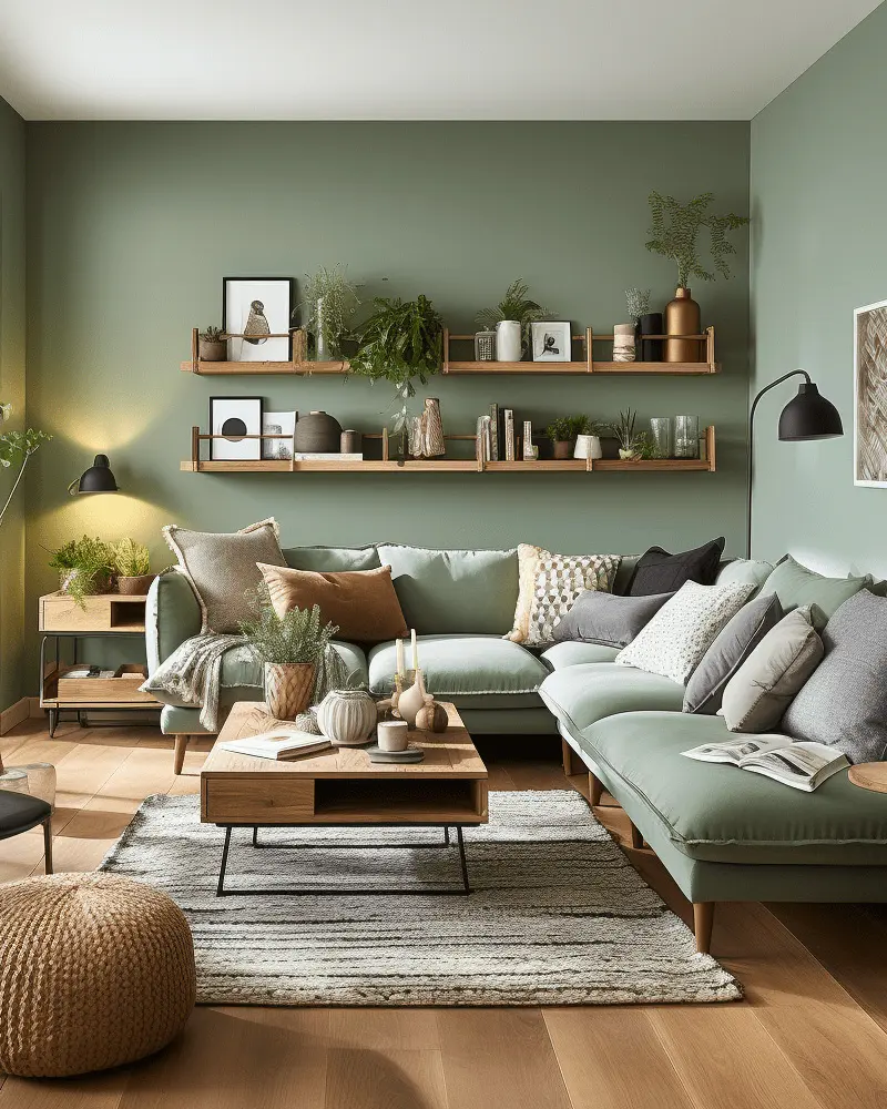 deco salon moderne vert bois