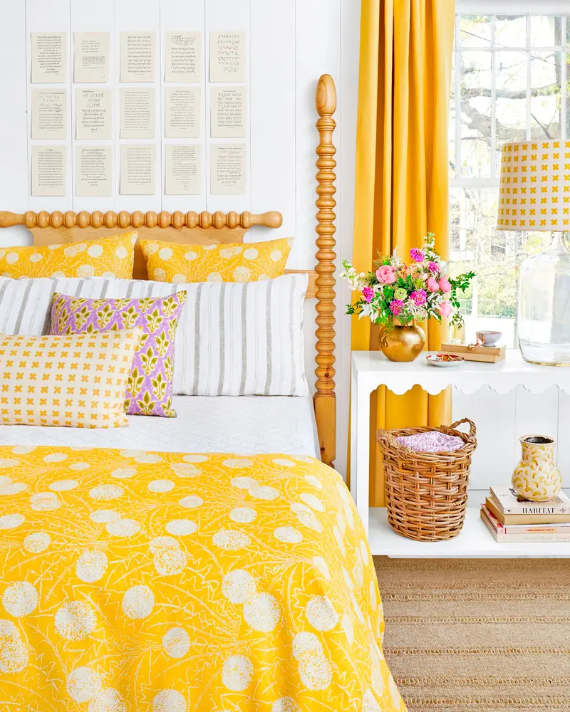 linge de lit jaune deco chambre