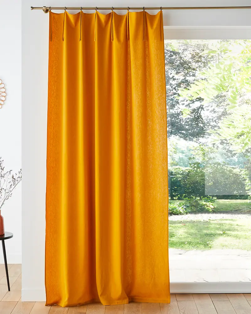 rideau lin jaune moutarde