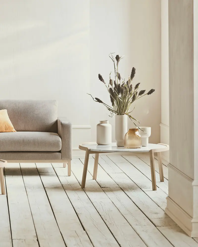 table basse ronde marbre blanc bois