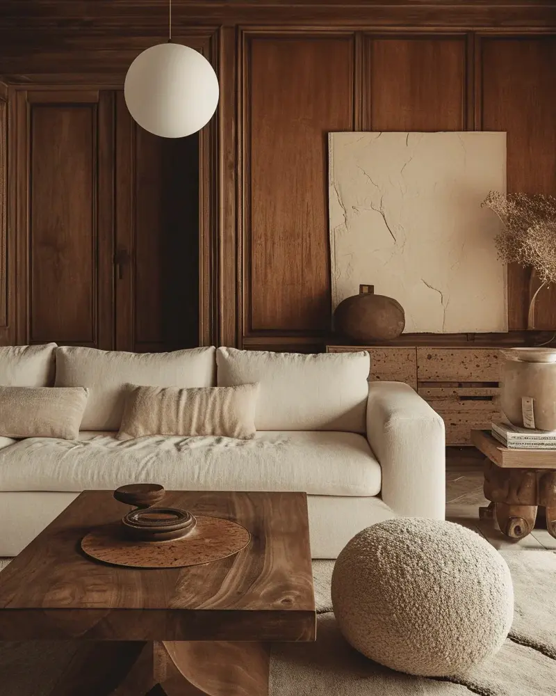 deco salon nature chic bois fonce