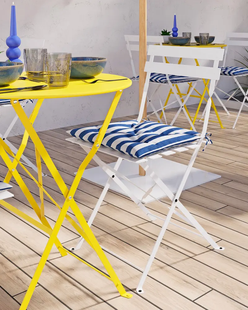 galette chaise rayure bleu blanc