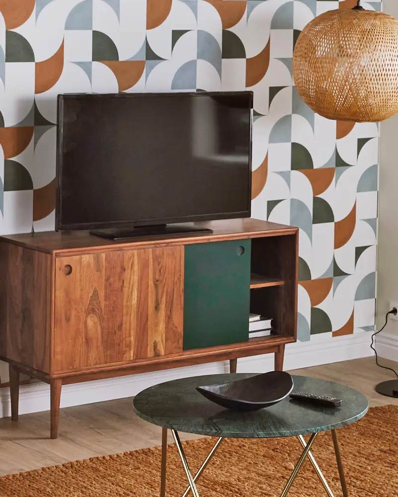 meuble tv vintage vert canard bois