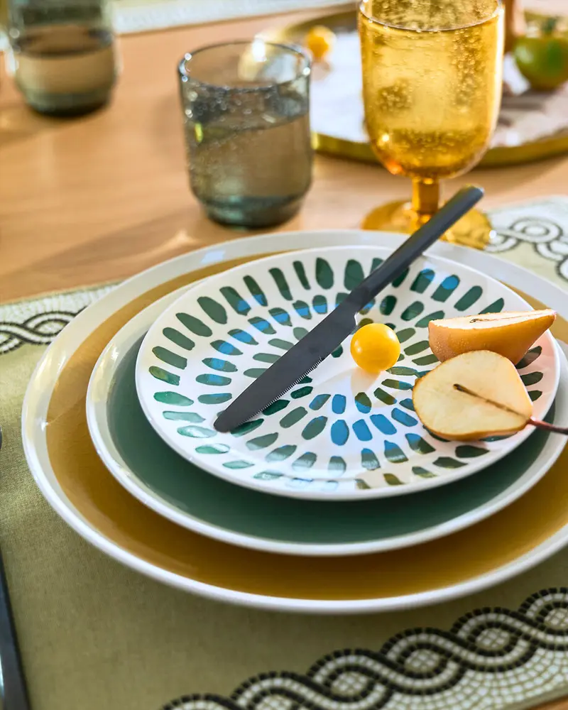 assiette dessert motif vert