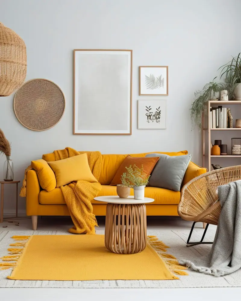 deco salon canape jaune