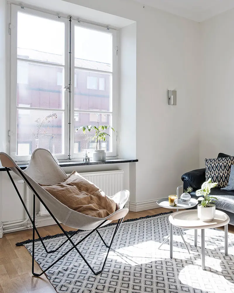 deco studio scandinave noir blanc salon