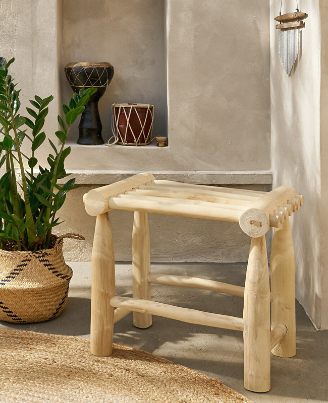 tabouret boheme bois rondin