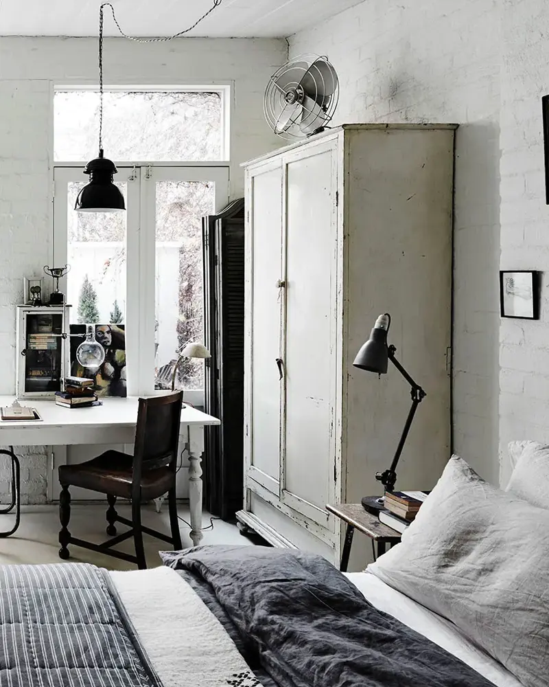 deco chambre industrielle vintage blanche
