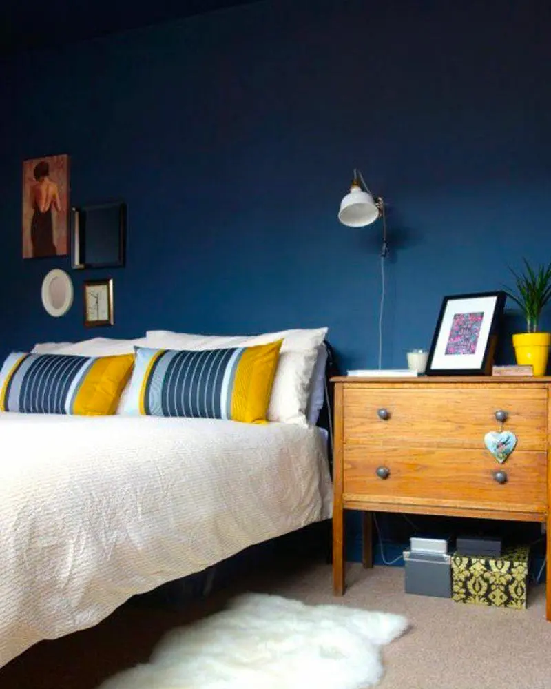 deco chambre bleu jaune moutarde