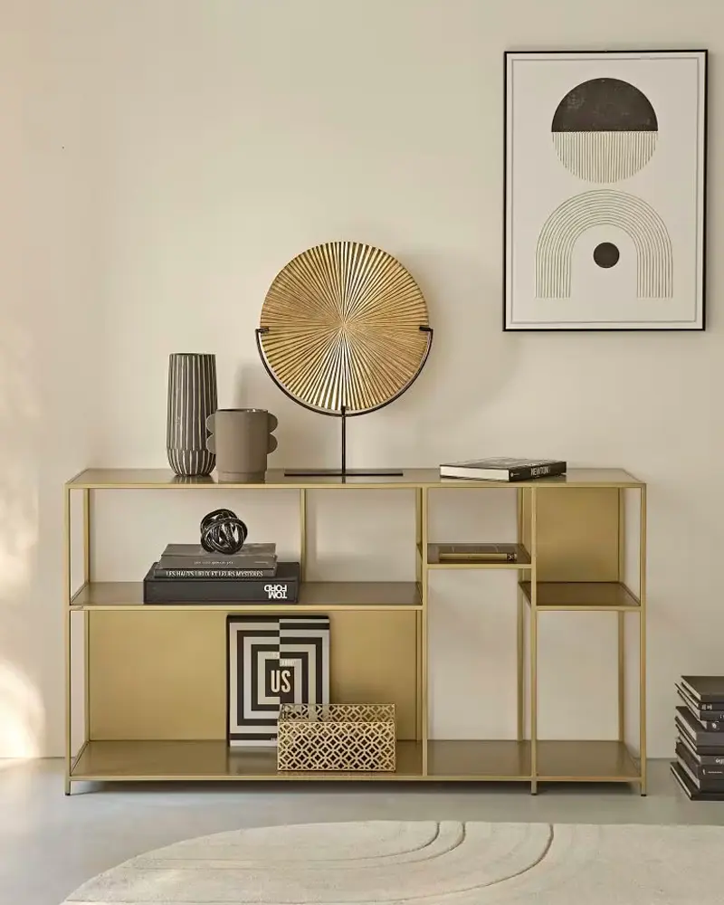 etagere basse metal dore