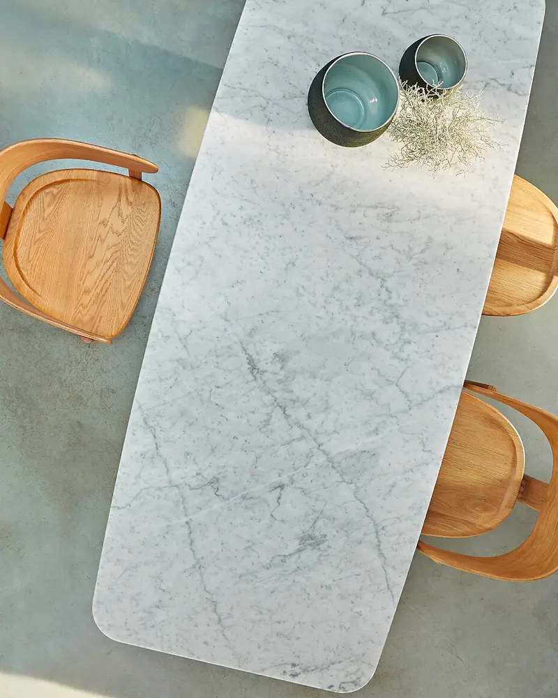 table a manger marbre blanc bois