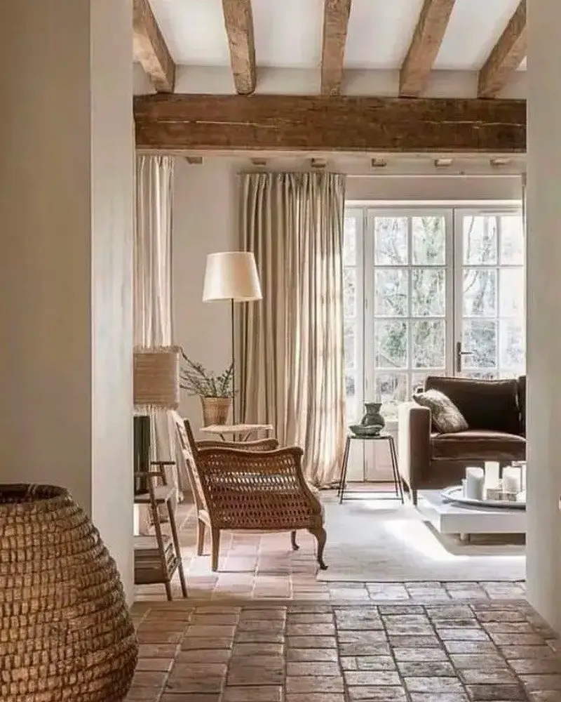 deco salon campagne chic terre cuite