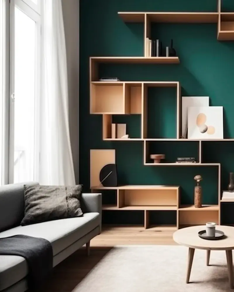 deco salon moderne vert bois
