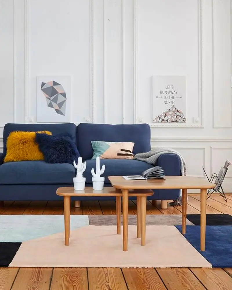 deco salon scandinave bleu bois