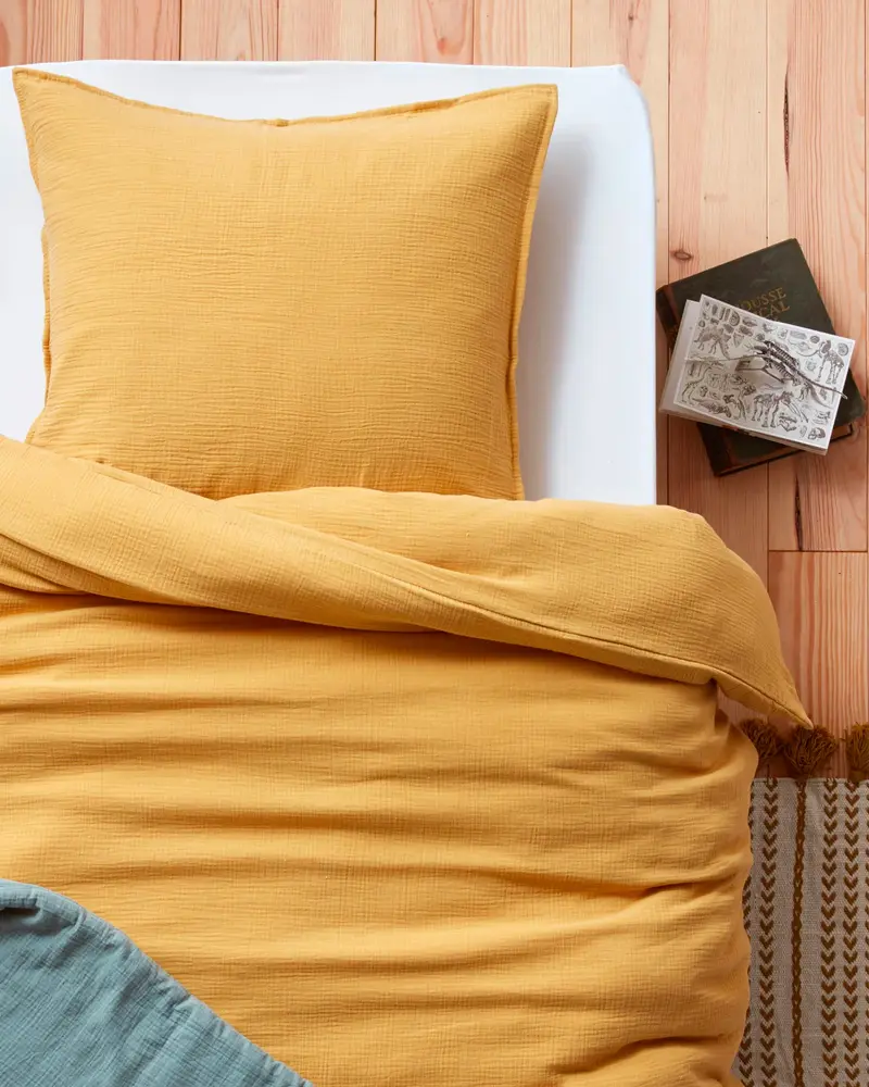 housse couette gaze coton jaune moutarde