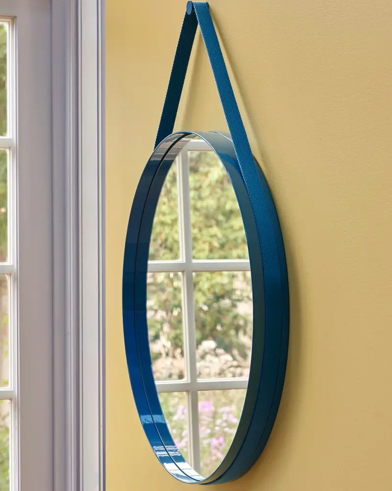 miroir rond bleu canard