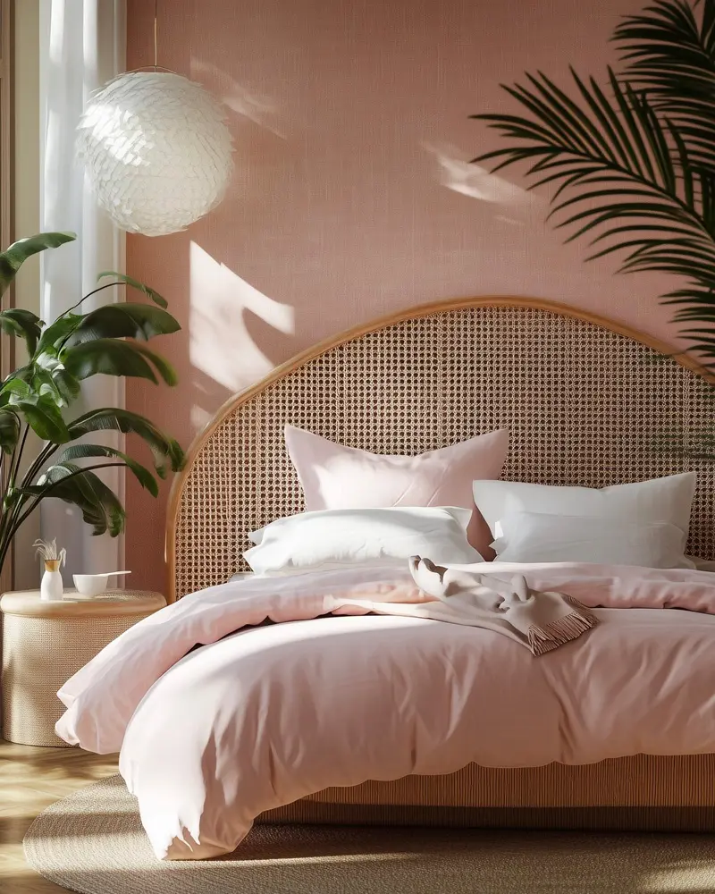 tete de lit cannage chambre rose