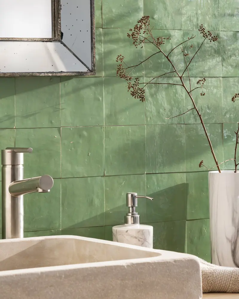carrelage zellige vert deco salle de bain zen