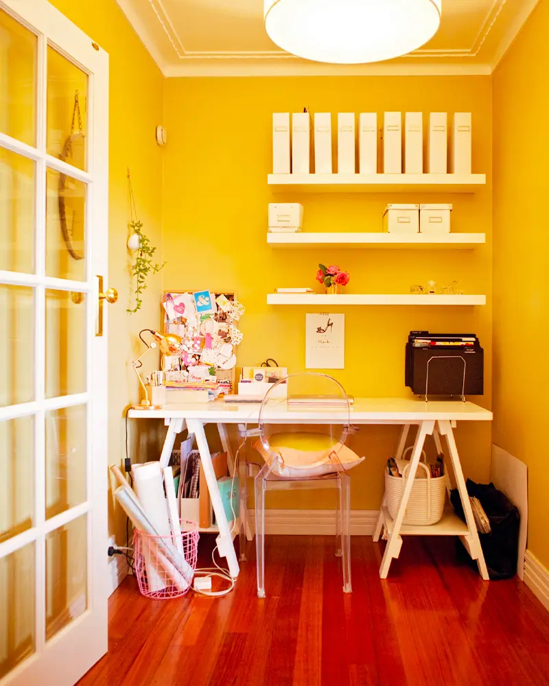 deco bureau chic jaune blanc