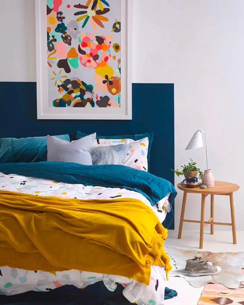 deco chambre jaune moutarde bleu