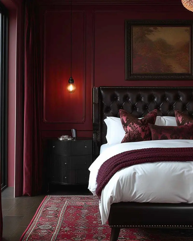 deco chambre mur bordeaux cuir