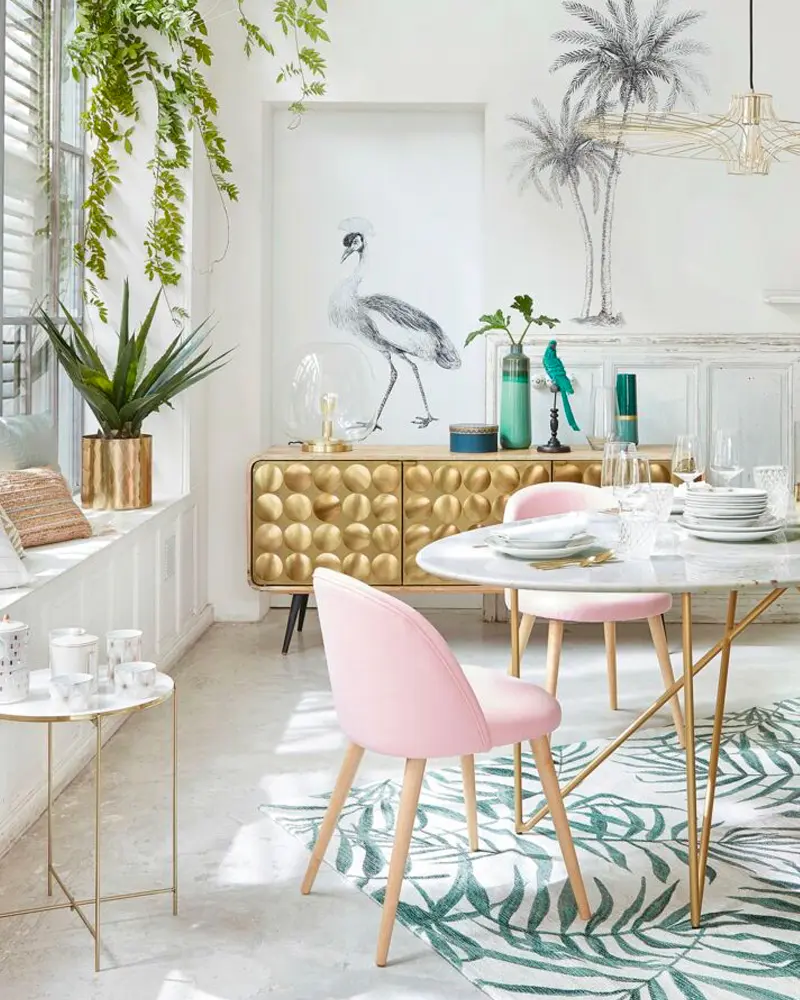 deco salle a manger tropical moderne rose dore