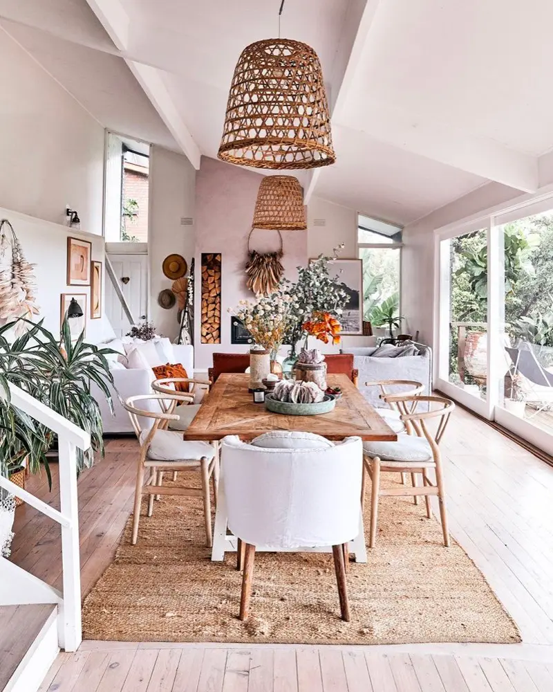 deco salle a manger bord de mer boheme blanc rotin