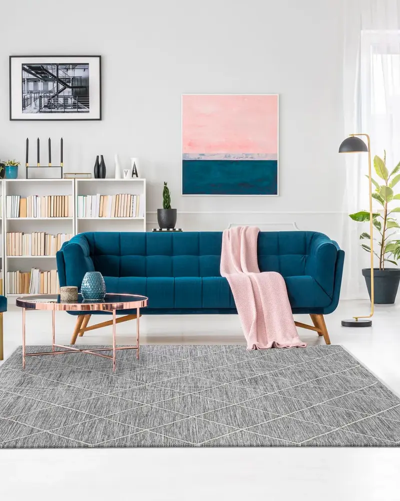 deco salon bleu rose scandinave