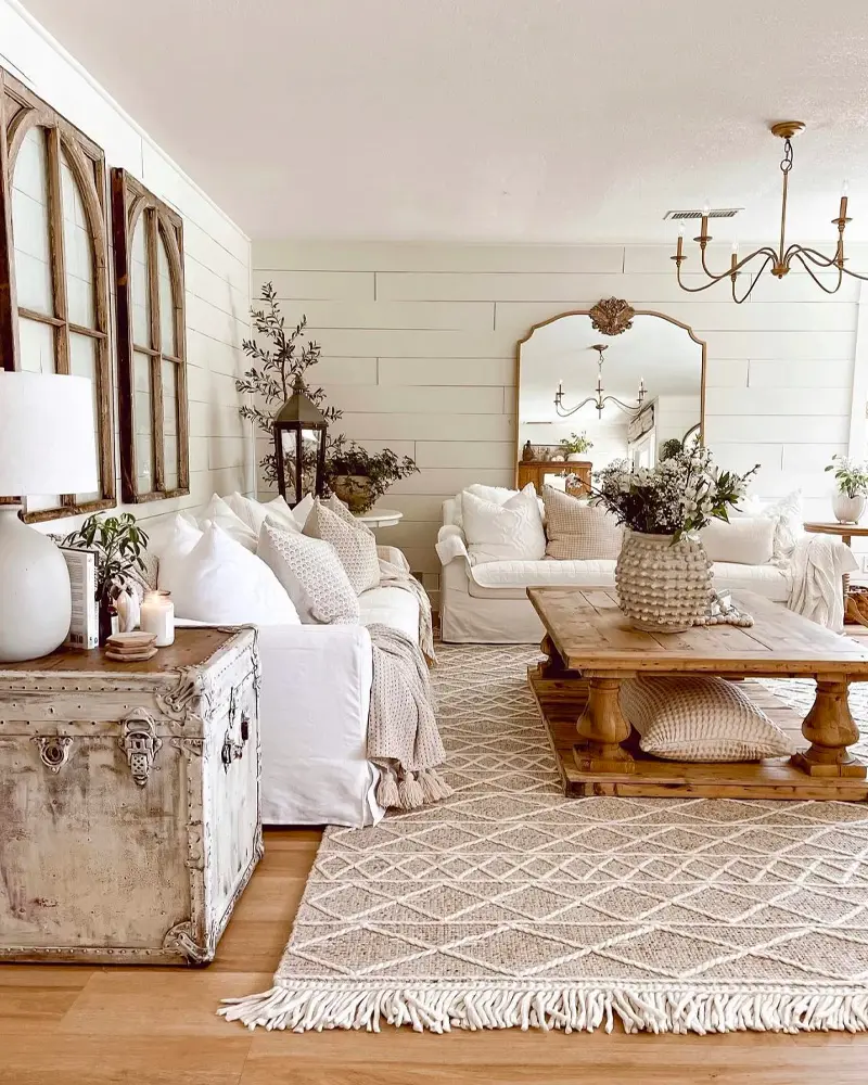 deco salon campagne chic blanc bois