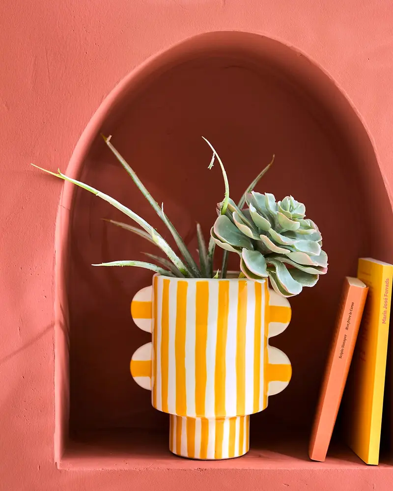 pot vase rayures jaunes