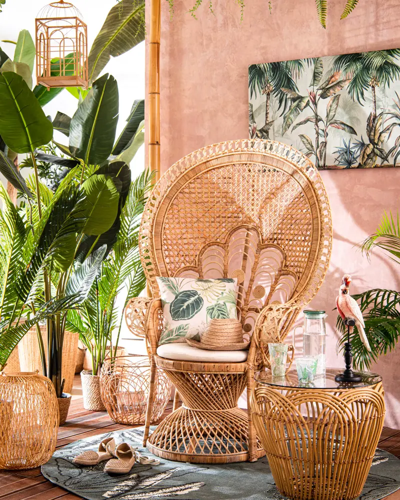 deco salon tropical boheme rotin