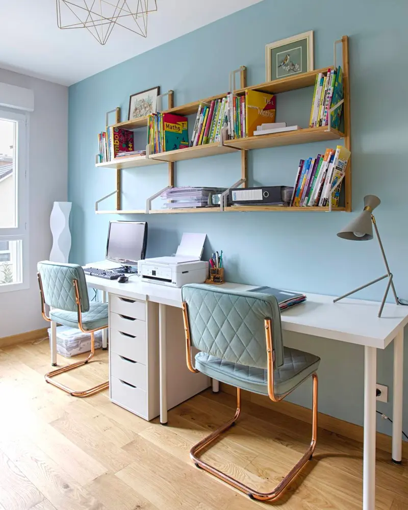 deco bureau bleu pastel