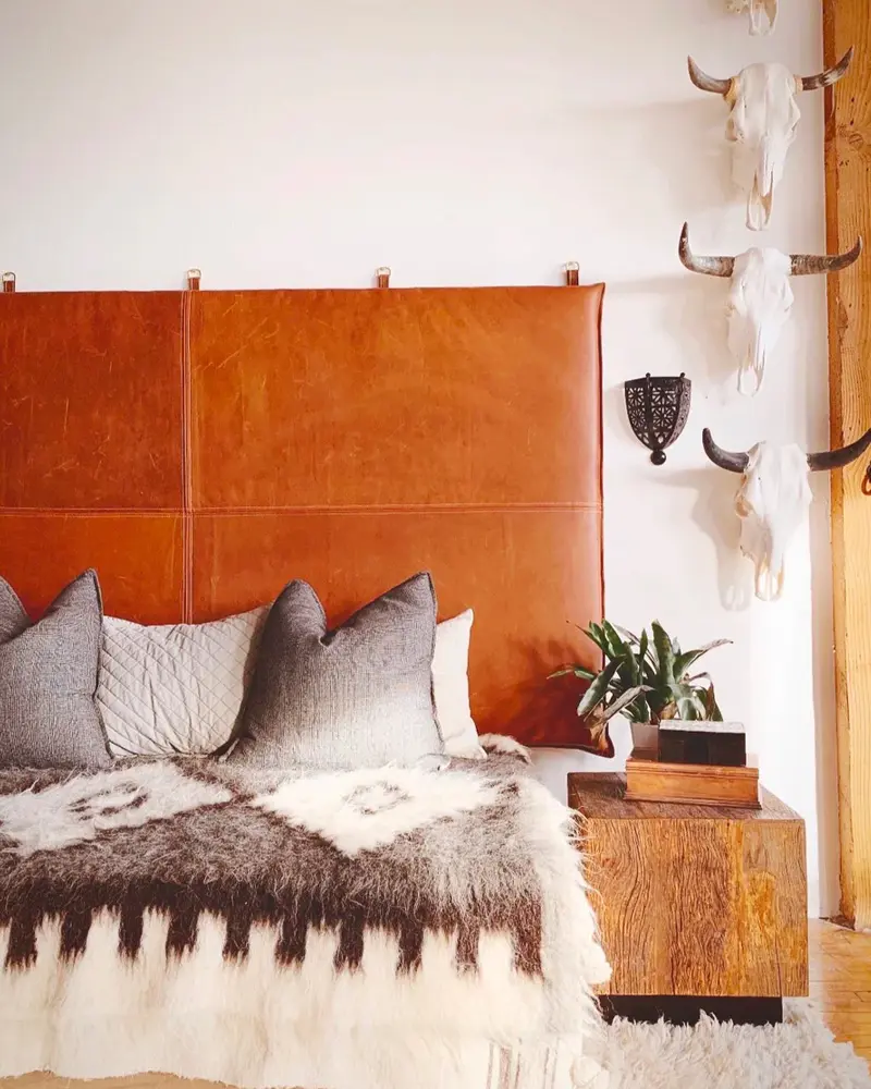 deco chambre boheme tete de lit cuir