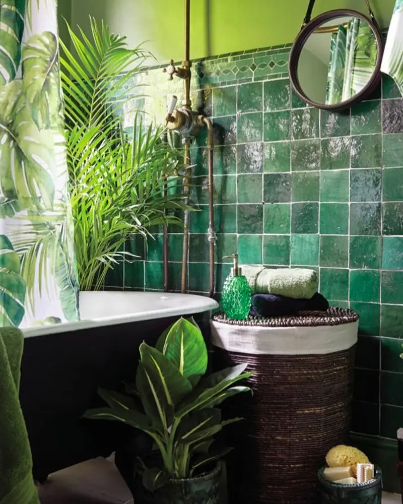 deco salle de bain tropicale verte