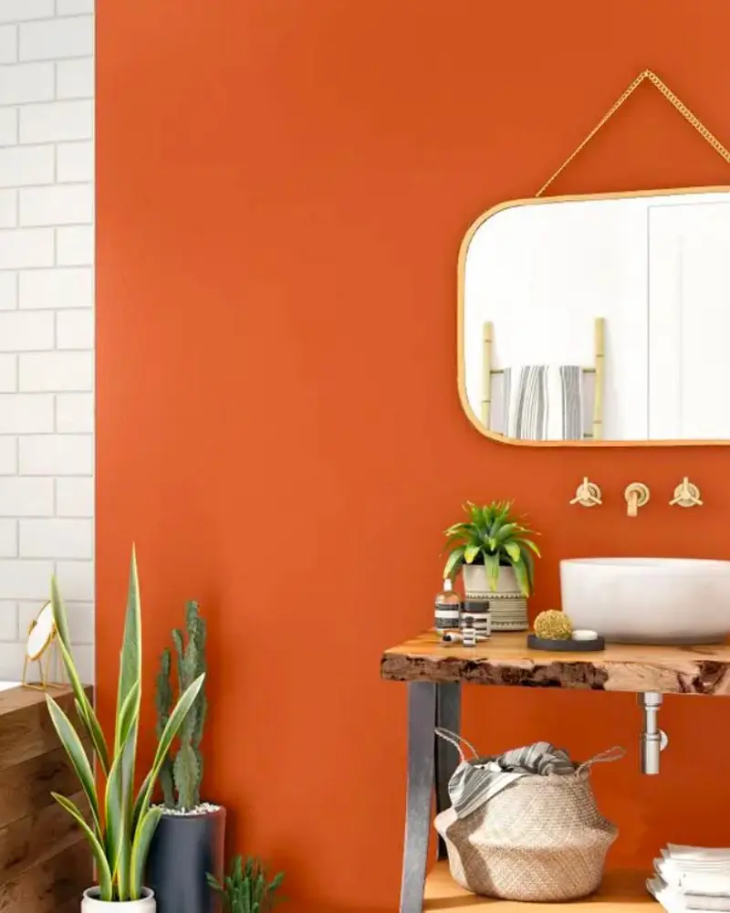 mur orange deco salle de bain