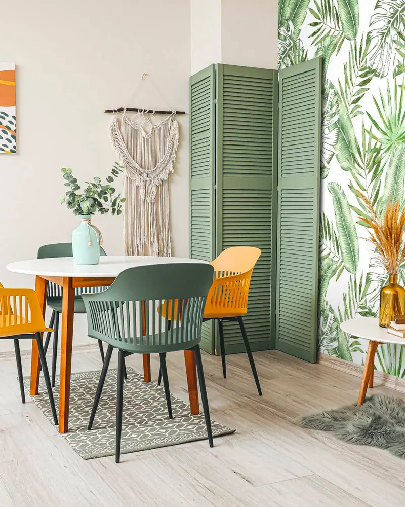 deco salle a manger tropicale boheme coloree