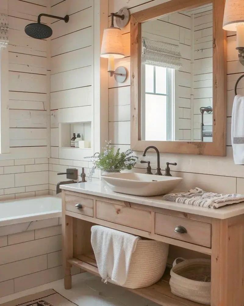deco salle de bain campagne moderne bois