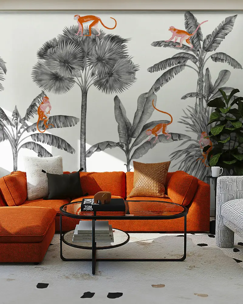 deco salon tropical moderne orange